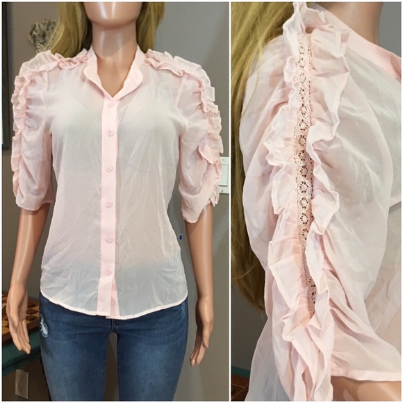 Who What Wear Tops - NEW sheer pink ruffle sleeve button up top